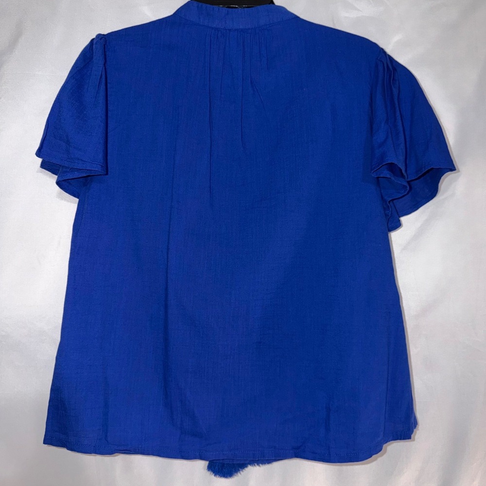 Knox Rose Womens Blue Embroidered Tassel Tie Blouse Short Sleeve Top Small NWT - Picture 3 of 9